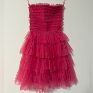Nasty Gal Tulle Gathered Volume Mini Dress Hot Pink